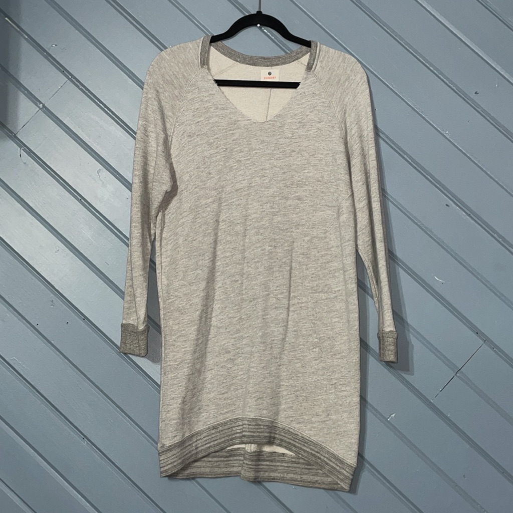 Sundry V-Neck Grey Long Sleeve Sweatshirt Mini Dress